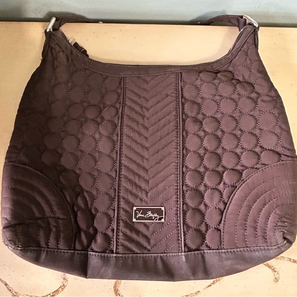 Vera Bradley Brown Quilted Floral Lined Hobo Purse Bag - Picture 3 of 13